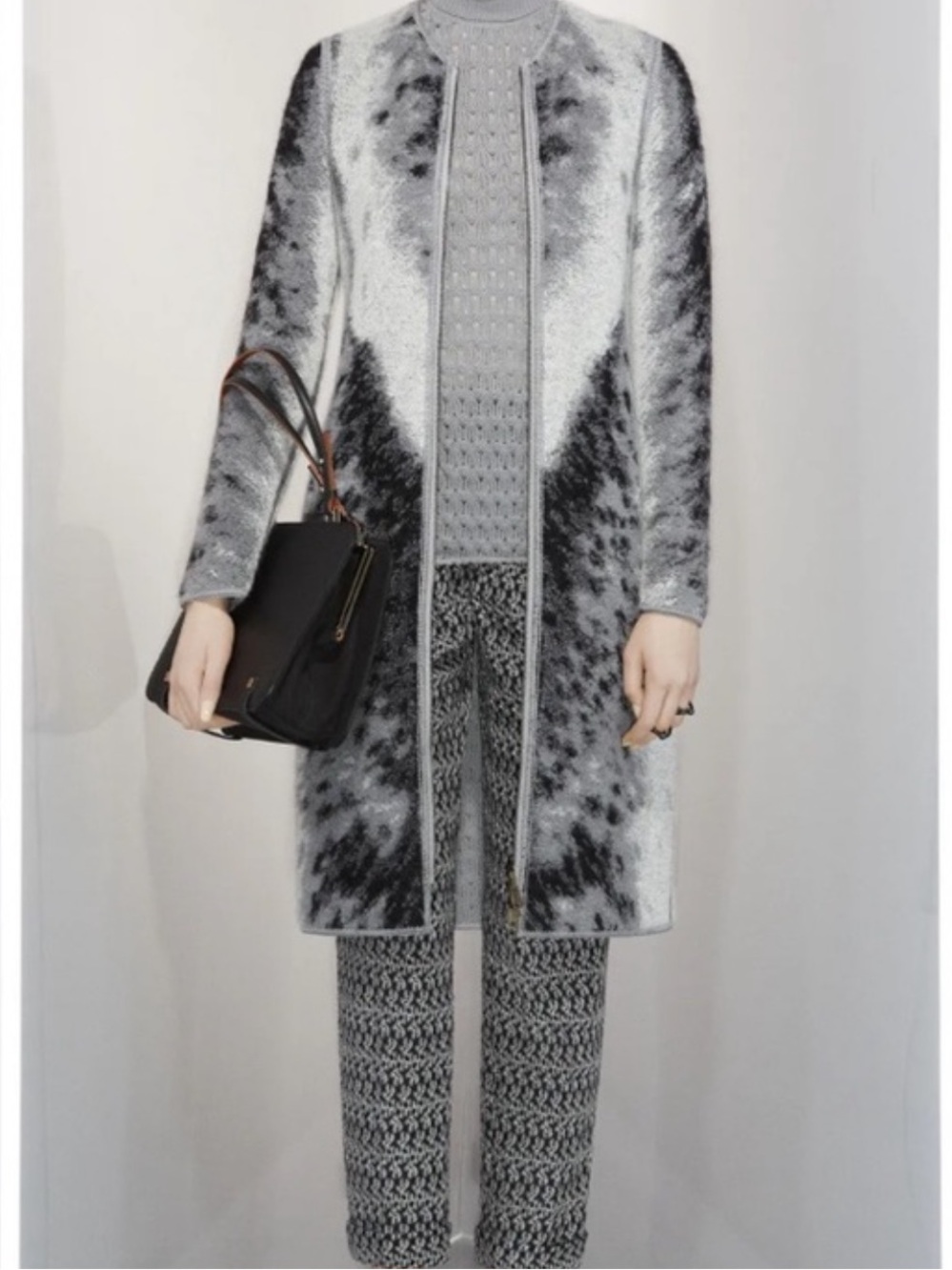 Missoni Reversible Gray and Black Patterned  Zip-Front Sweater Coat